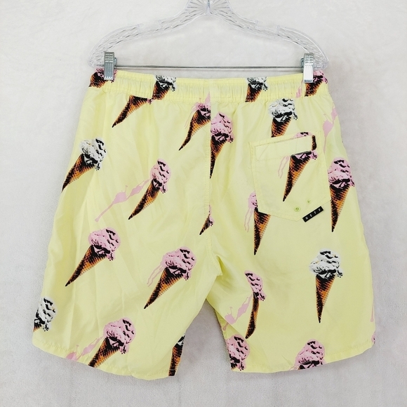 Neff Yellow & Brown Ice Cream Cone High Rise Aloha Swim Trunks Shorts 636 - Picture 3 of 8